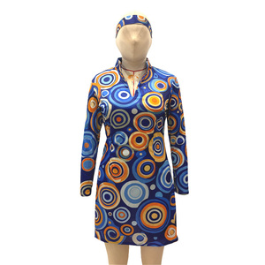 Costume da Donna Hippie Anni '60/'70, Abito Mini a Maniche Lunghe con Stampa Circolare Psichedelica, Fascia per Capelli, Costume Orientale in Poliestere per <span class=keywords><strong>Halloween</strong></span> - Product Image 4