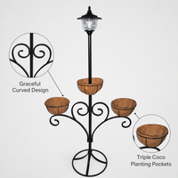 Support de pot de fleurs solaire à 3 paniers avec doublure en fibre de coco, cadre en fer recouvert de poudre, pour la décoration quotidienne du jardin, du patio et de la cour