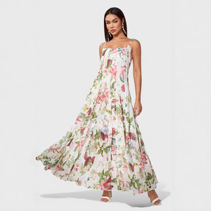<span class=keywords><strong>Robe</strong></span> <span class=keywords><strong>mi</strong></span>-<span class=keywords><strong>longue</strong></span> évasée sans col, style européen et américain, vintage, à bretelles, imprimée, en polyester, collection Printemps-Été - Product Image 1