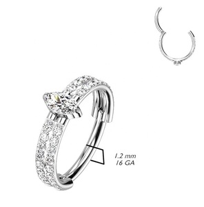 Anillos Clicker para Septum de Titanio Grado Implante ASTM F136 con Acabado Pulido Espejo y <span class=keywords><strong>Doble</strong></span> Bisagra, con Circonita Marquise y Pavé, para Piercing de Nariz, Oreja y Hélix - Product Image 2