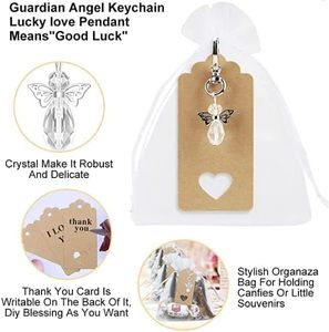 Faible MOQ 30 Ensembles Porte-clés Ange en Gros avec Pendentif Aile d'Ange en Perle, Sac en Organza et Étiquette de Remerciement – Cadeaux Baptême et <span class=keywords><strong>Première</strong></span> <span class=keywords><strong>Communion</strong></span> - Product Image 3