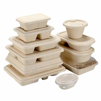 Boîte à repas biodégradable en forme de coquille, 1000 ml, 2 compartiments, jetable, en papier kraft et bagasse de canne à sucre, pour hamburger