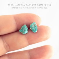 Boucles d'oreilles clous Zooying en malachite brute, bijoux de mode en cristal brut, pierre verte Chakra Cœur, pierre précieuse du zodiaque, tige en argent