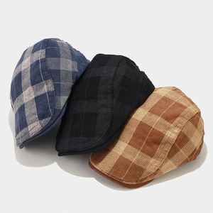 Classic Plaid <b>Beret</b> Cotton Forward <b>Hat</b> Men's Newsboy <b>Hat</b> Vintage Ivy Cap - Product Image 2