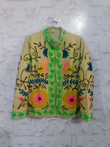 Chaqueta Bohemia Tradicional Acolchada, Bordada con Flores Multicolores, Hecha a Mano, de Lona de Algodón, Abierta por Delante, Transpirable - Product Image 4