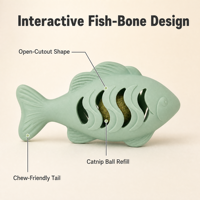 Jouets pour animaux de compagnie en silicone personnalisés, silicone de qualité alimentaire, distributeur de friandises à la catnip en forme d'arête de poisson, jouet à mâcher pour chat pour un jeu interactif