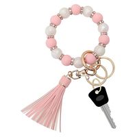 Porte-clés en perles de silicone Porte-clés bracelet élastique Porte-clés en cuir avec pompon Dragonne Bijoux Porte-clés en silicone