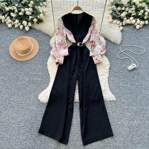 <span class=keywords><strong>Tuta</strong></span> a tunica con scollo a V autunnale <span class=keywords><strong>elegante</strong></span> da donna a manica lunga a vita alta con stampa Patchwork di <span class=keywords><strong>pizzo</strong></span> all'ingrosso - Product Image 4