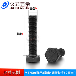 Pernos Hexagonales Jiu Fei Wu Jin M6 M8 M10 M12 M14 Grado 12.9 de Acero Aleado Negro, Totalmente Roscados, Métricos DIN 933 - Product Image 5