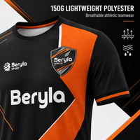 Seragam Sepak Bola Kustom Klub Oranye Hitam Bauhaus Energetik Mesh Transfer Panas Cepat Kering Bernapas 100% Poliester Unisex