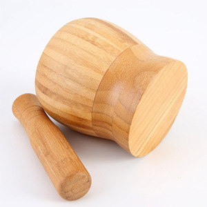 Bamboo Garlic Mortar Pestle Set 9.5 10.5 12.5 Cm Kitchen <b>Herb</b> Spice <b>Grinder</b> Manual Crusher For Cooking Seasoning - Product Image 3