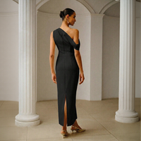 Robe de Cocktail Décontractée Noire Minimaliste de Luxe, Coupe Empire Moulante, Finition Satinée, Robe de Soirée Formelle OEM ODM