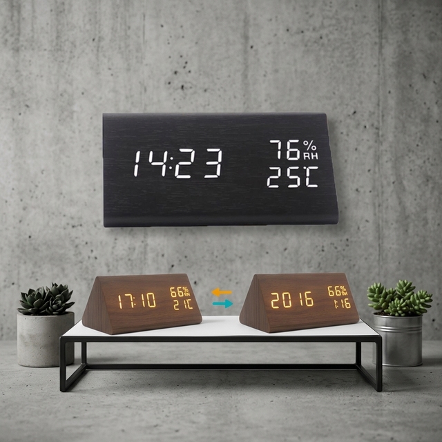 Humidity Display Bedside Table Decoration LED Wooden Clock