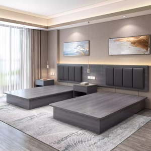 ชุดเฟอร์นิเจอร์ห้องนอนโรงแรมทันสมัยและทนทานแบบปรับแต่งได้ฐานไม้โครงเตียงเดี่ยวเตียงคู่พร้อมโต๊ะและโต๊ะ - Product Image 3