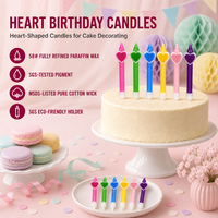 Bougies d'anniversaire en forme de cœur, 6 pièces, bougies de gâteau en forme de cœur avec motif sérigraphié, emballage sous blister pour la décoration de gâteaux