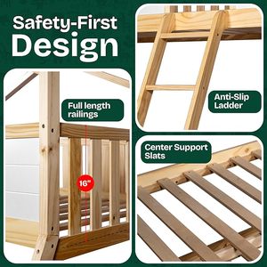 Cama Infantil Tipo <span class=keywords><strong>Casa</strong></span> <span class=keywords><strong>de</strong></span> Árbol con Literas Dobles y Cama Nido, Madera <span class=keywords><strong>de</strong></span> Pino, Barandillas <span class=keywords><strong>de</strong></span> Seguridad <span class=keywords><strong>de</strong></span> 15 Pulgadas, Escalera, Fácil <span class=keywords><strong>de</strong></span> Montar, Sin Necesidad <span class=keywords><strong>de</strong></span> Somier, No Tóxica - Product Image 4