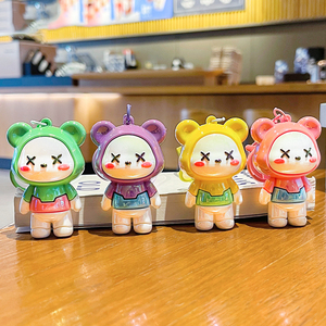 Llavero de oso chapado creativo, muñeca femenina exquisita colorida con bolsa de <span class=keywords><strong>libros</strong></span> para coche y pareja, llavero de goma duradero - Product Image 5