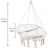 Hamac en corde de coton macramé avec pompons, style INS, chaise suspendue beige pour adulte, idéal pour l'extérieur, la cour, le balcon et les gîtes.