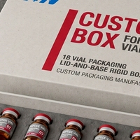 Boîte rigide personnalisée avec couvercle et base blancs pour flacons de peptides, 21 flacons, impression offset avec éponge