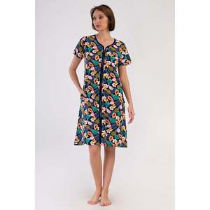 Vestido de dormir de manga corta con cremallera y bolsillos para mujer, para uso doméstico - Product Image 4