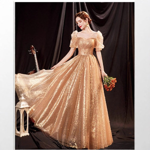 Gold Ball Gown Sweetheart Neckline Empire Waist Puff Sleeve Vintage Evening Dress For Bridal Photoshoots And Performances - Product Image 1