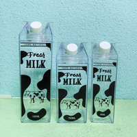 Botella de Leche Cuadrada de 1000 ml (34 oz), Botella de Agua Transparente con Forma de Cartón, Vaso Cuadrado de Plástico para Jugo, Taza Deportiva para Niñas