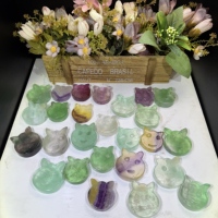 Plateau à bagues en fluorite arc-en-ciel naturelle, sculpté à la main en forme de tête de chat fantôme, bol pour chat en cristal, pierre de guérison, plateau à bijoux, décoration d'intérieur, cadeau