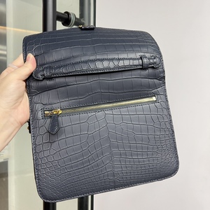 Bolso de Mano de Cuero de Cocodrilo 100% Genuino para Mujer, Color Azul Marino, Cierre Dorado, Estilo de Diseñador de Lujo, Bolso Bandolera y de Hombro - Product Image 2