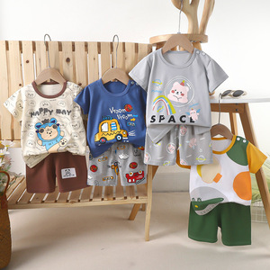 Conjunto de Verano de Dos Piezas de Manga Corta para Niños, Algodón Puro con Estampado de Letras, Estilo Delgado para Niños y Niñas, Ropa de Bebé - Product Image 1