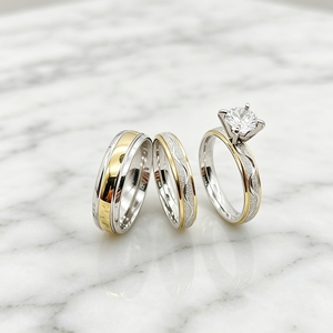 Fedi Nuziali per Lui e Lei, Set di Anelli per Coppie, Bicolore Satinato, Placcato Oro 18k, Anello di Fidanzamento in Acciaio Inossidabile per Donne - Product Image 3