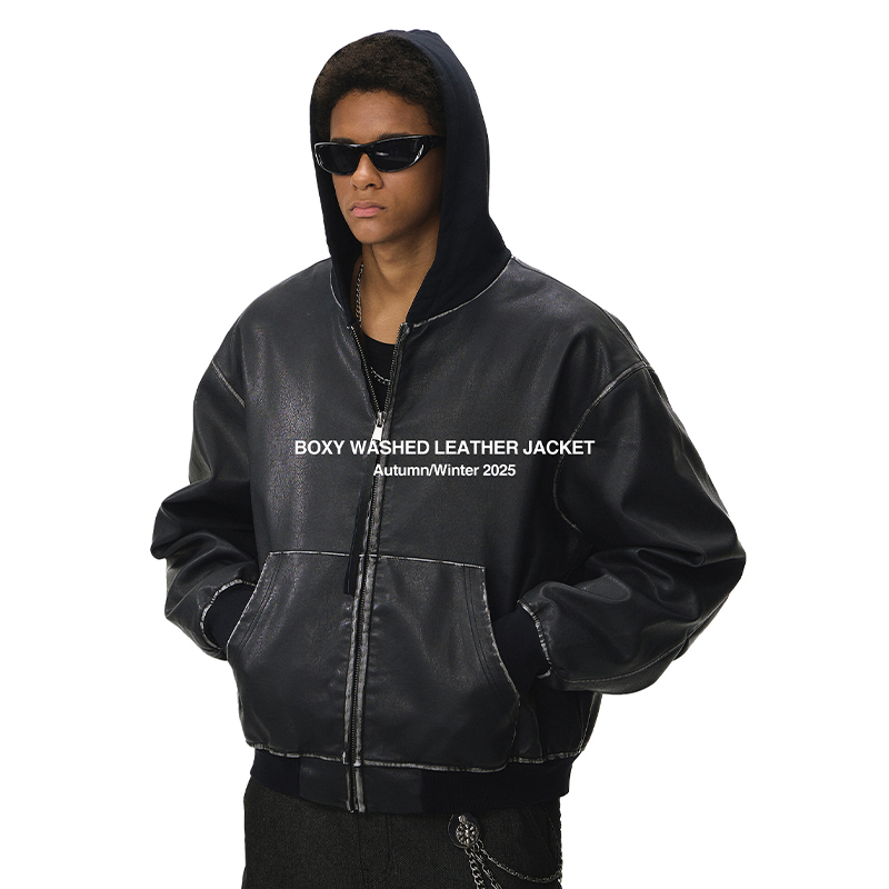 Mens High Quality Blank Vintage Washed Zip up PU Leather Jacket 