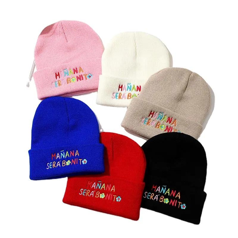 2023 Wholesale New Style Autumn and Winter Multicolor Embroidery knitted Hat Manana Sera Binito Karol G Hat