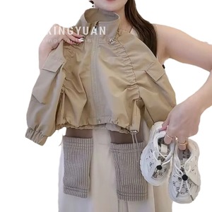 Child Star Won Korean Girls' Khaki Jacket Leggings Set Solid Color Cotton Soft Shell Spring Autumn Outfit - Product Image 5