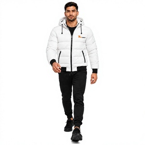 Chaqueta Acolchada Blanca con Capucha para Hombre, Cortavientos, Gruesa, Cálida, de Invierno, con Cierre, Deportiva, Ecológica, Térmica, de Secado Rápido, Estilo Urbano - Product Image 1