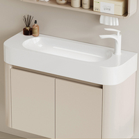 Meuble-lavabo rectangulaire en aluminium spatial étanche avec rangement semi-étanche et miroir intelligent pour appartement