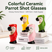 Vaso de Chupito de Cerámica con Forma de Loro Colorido, Pintado a Mano, Taza Creativa con Figura de Animal, Decoración para Mesa del Hogar, Regalo, OEM, ODM, Venta al por Mayor