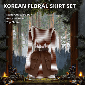 Conjunto de Falda y Top de Hombro Descubierto a Rayas Tejidas Casuales de Otoño Coreano para Mujer, Venta al por Mayor - Product Image 2