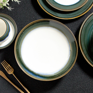 Juego de platos de esmalte reactivo hechos a mano, vajilla de porcelana Vintage, juego de platos y cuencos, vajilla de cerámica para restaurante - Product Image 1