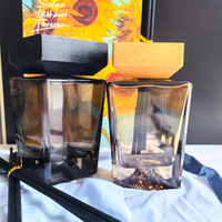 Nouveautés – Bouteille diffuseur d'aromathérapie en verre carré transparent, noir, marron, avec fond volcanique, 200 ml, 500 ml, avec couvercle en bois