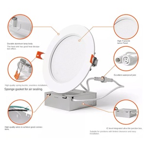 Panneau lumineux LED moderne 9W 12W 110V à gradation IP65 en aluminium plat avec boîte en fer 3CCT 5CCT Dimming Downlight pour le salon - Product Image 5