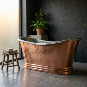 Baignoire autoportante en cuivre ovale, baignoire en métal artisanale classique sans couvercle pour la maison, l'hôtel, la salle de bain - Artisanat indien - Product Image 3