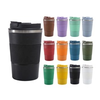 Recién llegado, tazas de café impresas personalizadas, termo aislado portátil de acero inoxidable de doble capa con tapa de plástico con mango de goma