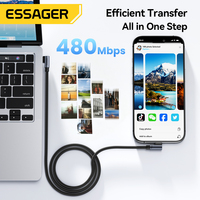 Câble USB-C vers USB-C ESSAGER ES-X90 à double coudé à 90 degrés, tressé, 1m, 2m, 3m, 5A, PD 100W, pour charge rapide d'ordinateurs portables et de téléphones
