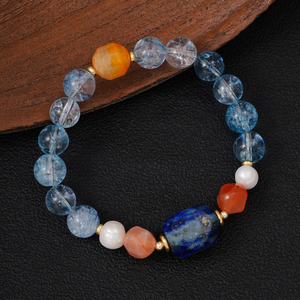 <span class=keywords><strong>Bracelet</strong></span> Bohème Tendance 2026 en Acier Inoxydable Plaqué Or 18K avec Lapis Lazuli, Perles Naturelles, <span class=keywords><strong>Agate</strong></span> Orange et Quartz Bleu pour la Guérison - Product Image 6