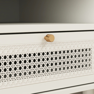 Mesa de Noche Feeney de Dos Niveles, Color Blanco Crema, con Cajón y Estante Abierto para Dormitorio - Product Image 5