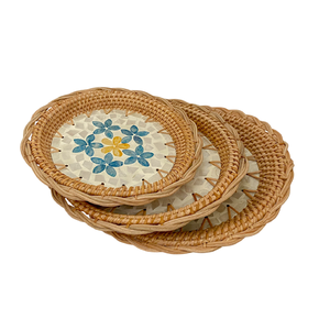 Nouveau Design Classique Vert Noir Soleil Design Rotin Naturel Nacre Panier de Service Alimentaire du Vietnam - Product Image 1