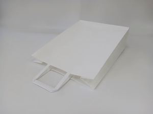 Sac en papier kraft blanc à poignée plate, 100% recyclable, écologique, pour emporter, avec votre propre logo - Product Image 4