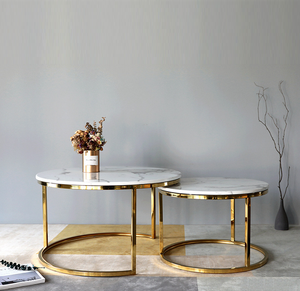 Luxus Gold Edelstahl Couch tisch 2 Stück gehärtetes Glas Mittel tisch Nesting Tisch für Home Hotel - Product Image 4