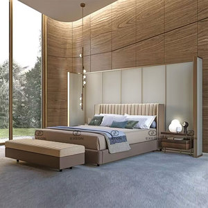 Headboard Bed Velvet Upholsteredmodern Queen Size Bedminimalist <strong>Furniture</strong> Hug Vertical Striped Embrace Bed - Product Image 3