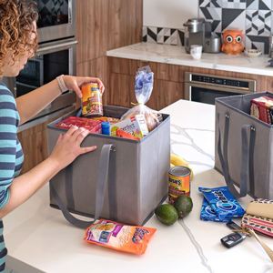 Boîte de rangement pliable en tissu non tissé, grande capacité, résistante à l'humidité, fond renforcé, boîte d'organisation portable pour les courses, en stock - Product Image 3